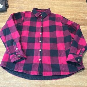 Orvis Flannel Buffalo Plaid Shacket Cotton Fleece Lined Pink Shirt Womens L